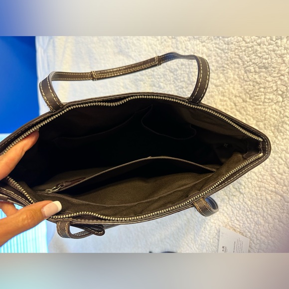 Coach signature striped tote with matching tech wallet and change purse. - Picture 13 of 17